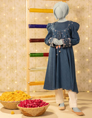 BLUE TEXTURED EMBROIDERED KURTI