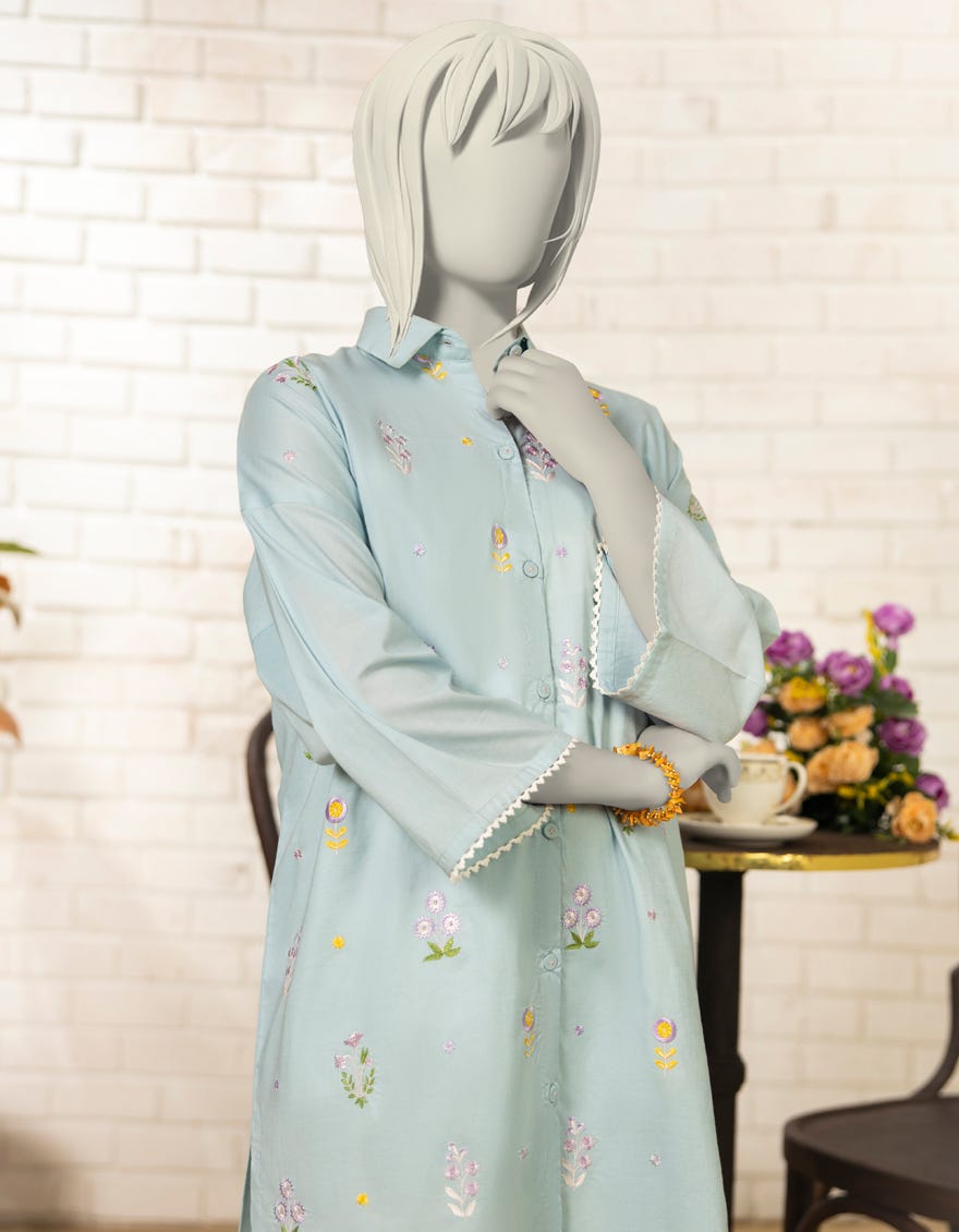 BLUE LAWN EMBROIDERED KURTI