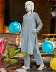 BLUE TEXTURED EMBROIDERED 2PC | JGK-S-JTST-25-407