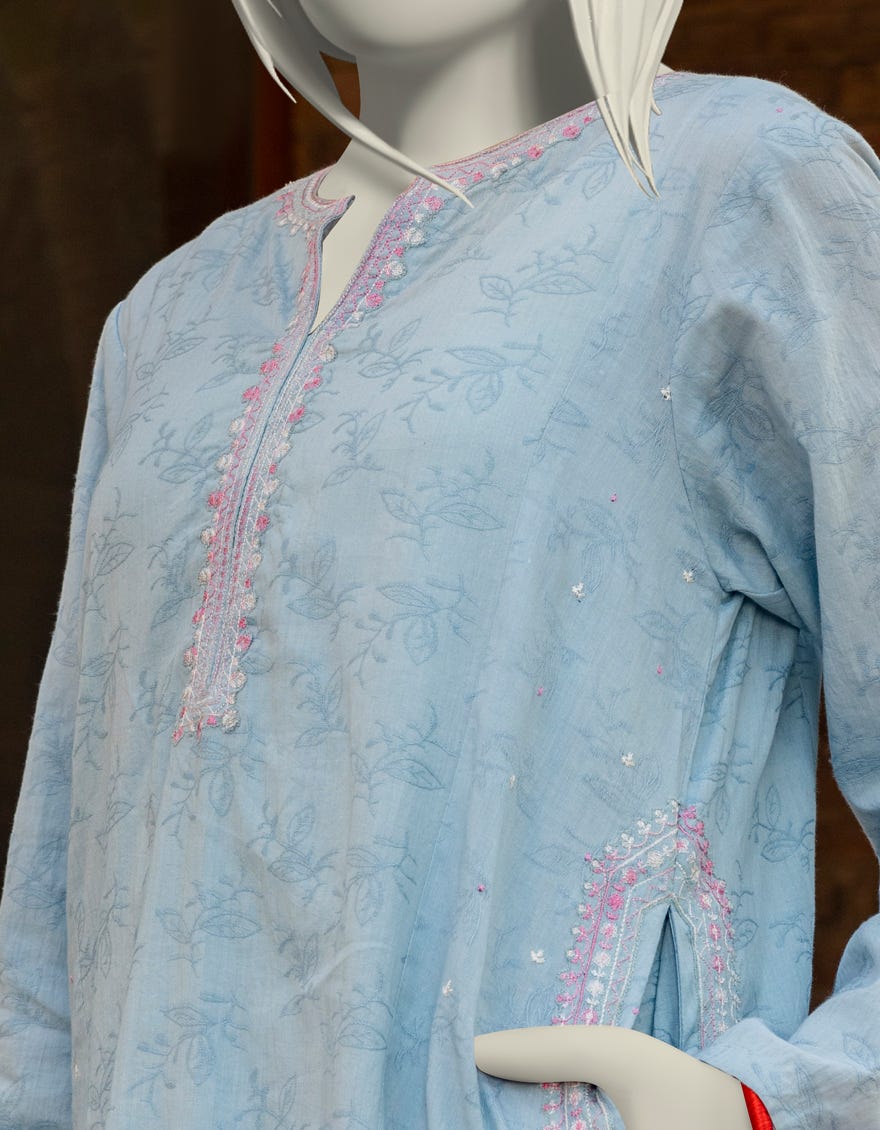 BLUE TEXTURED EMBROIDERED 2PC | JGK-S-JTST-25-407