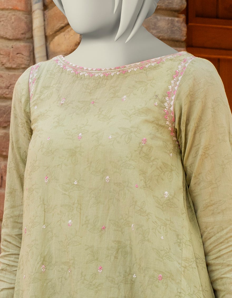 GREEN TEXTURED EMBROIDERED 2PC | JGK-S-JTST-25-408