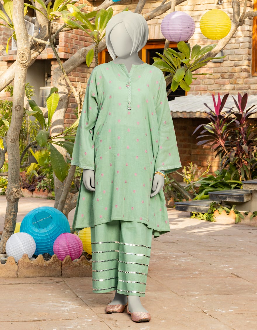 GREEN JACQUARD EMBROIDERED 2PC | JGK-S-JTST-25-422