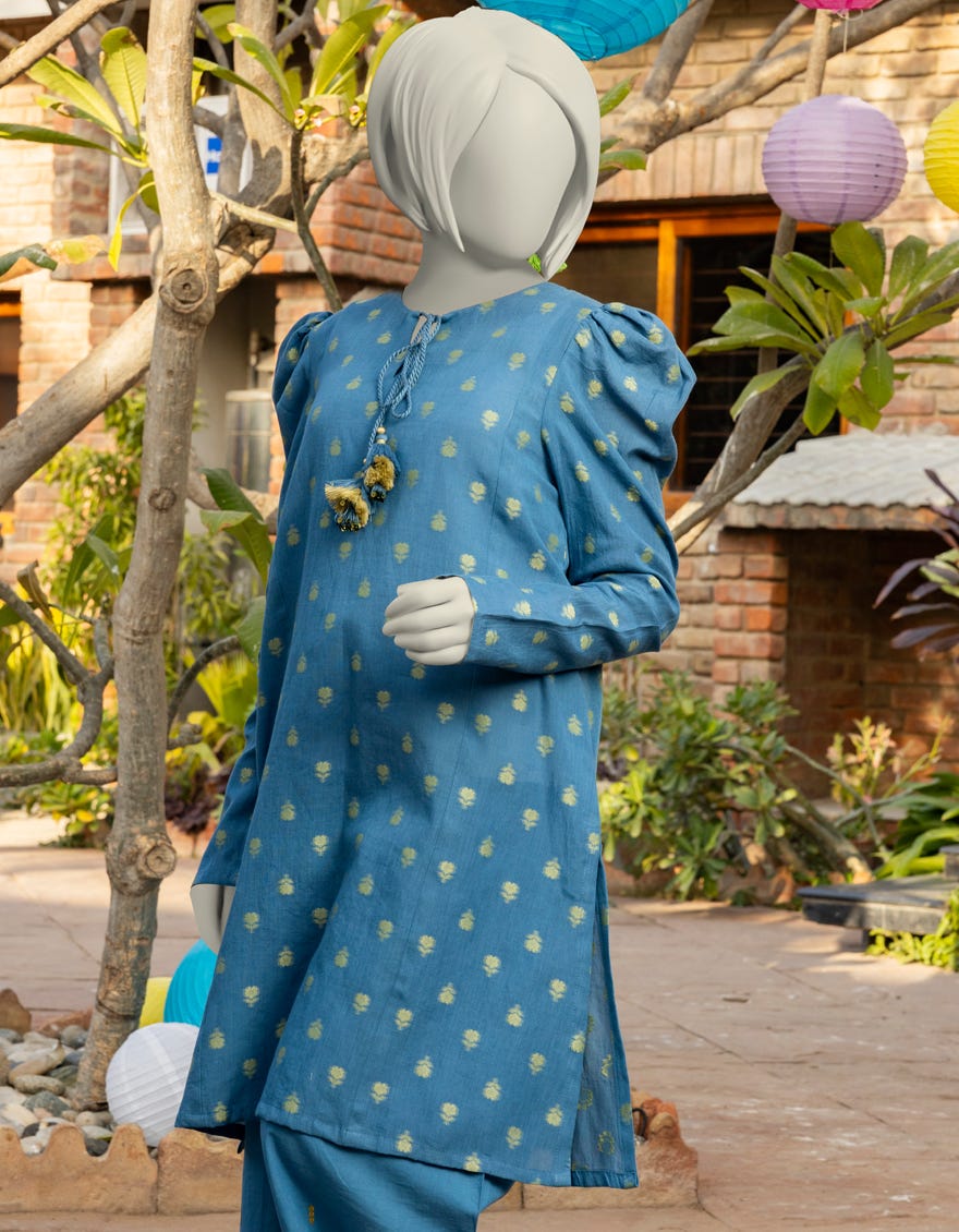 BLUE JACQUARD EMBROIDERED 2PC | JGK-S-JTST-25-423