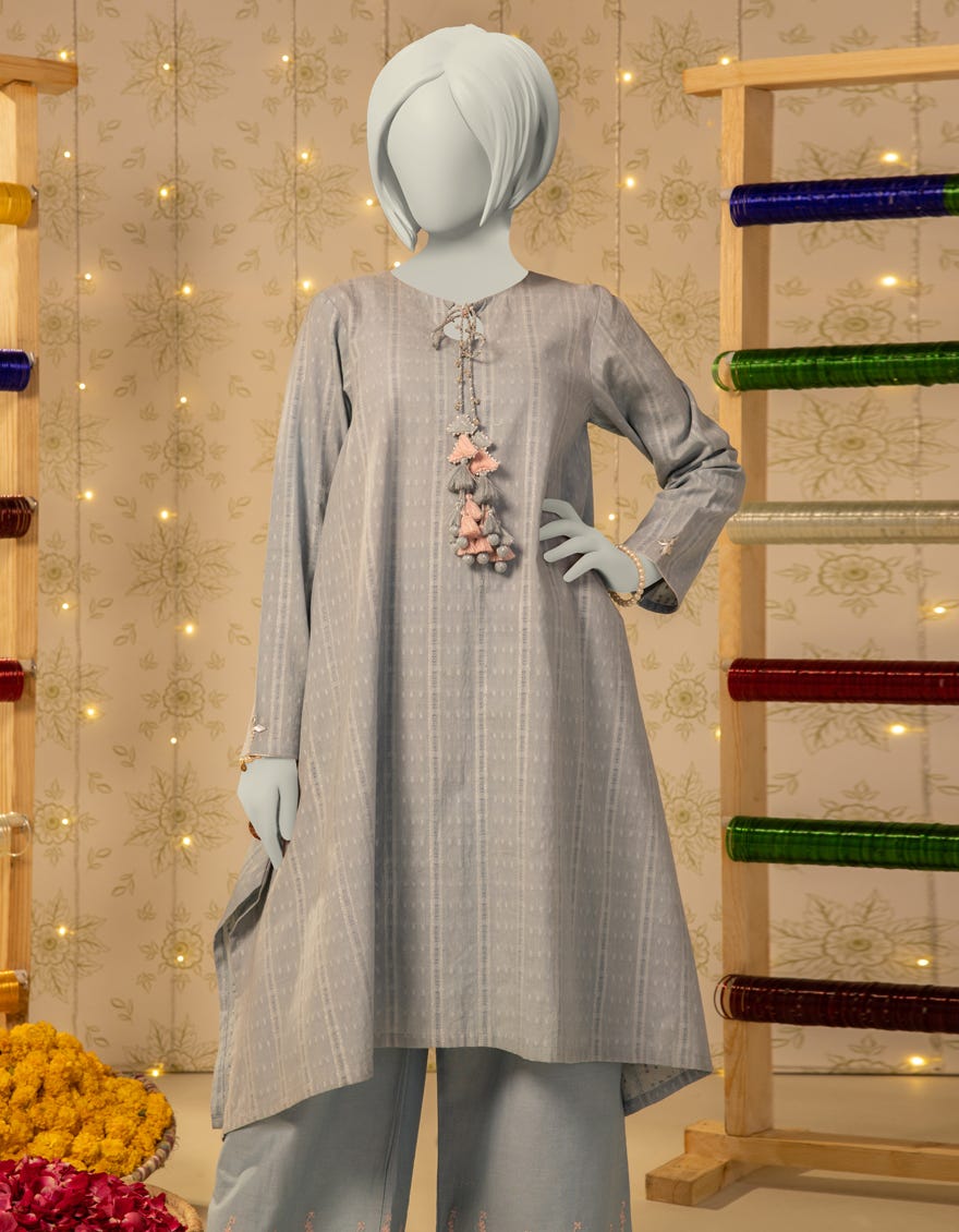 BLUE DOBBY EMBELLISHED 2PC STITCHED