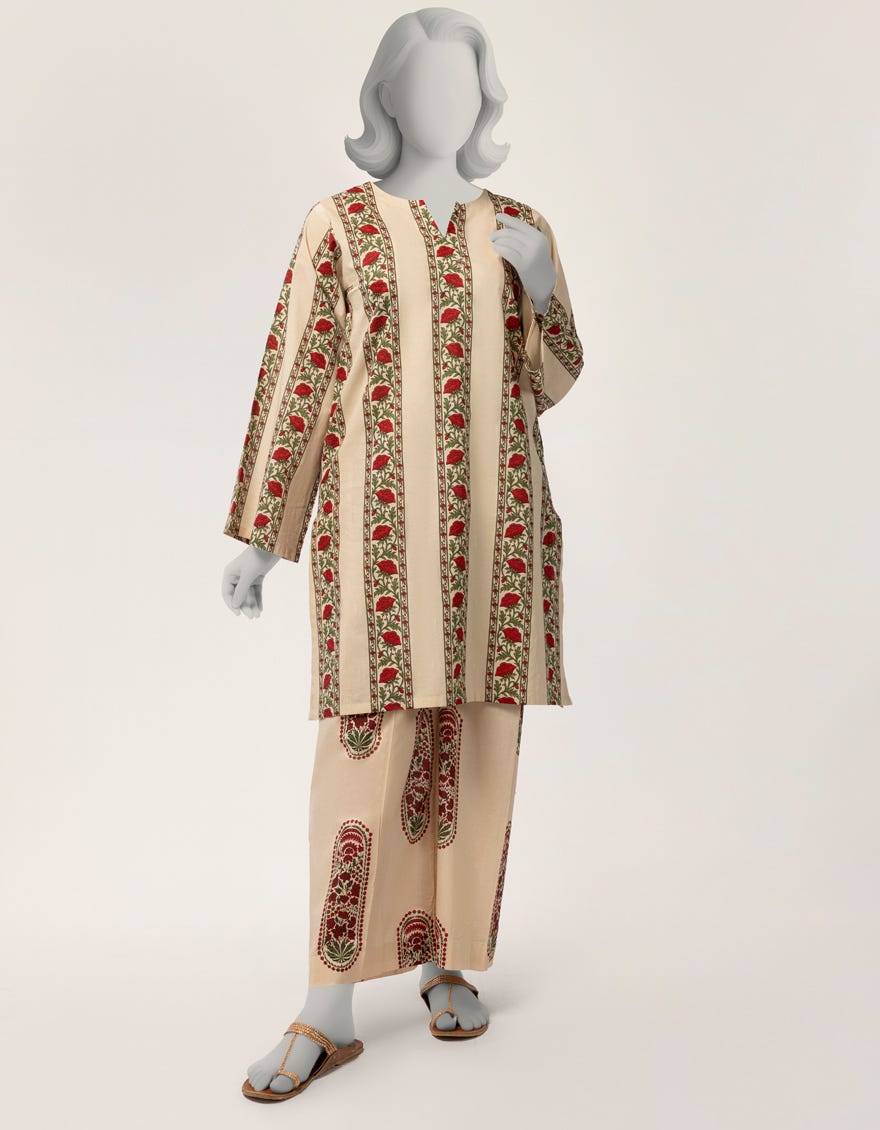 BEIGE LAWN PRINTED 2PC STITCHED