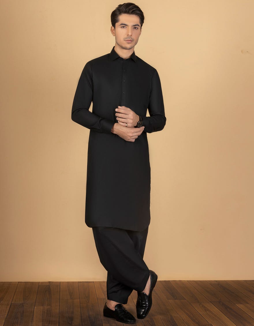 BLACK COTTON UNSTITCHED KAMEEZ SHALWAR FABRIC | JJMS-2005
