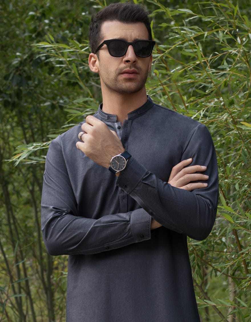 DARK GREY COTTON KURTA PAJAMA | JJKP-A-36853