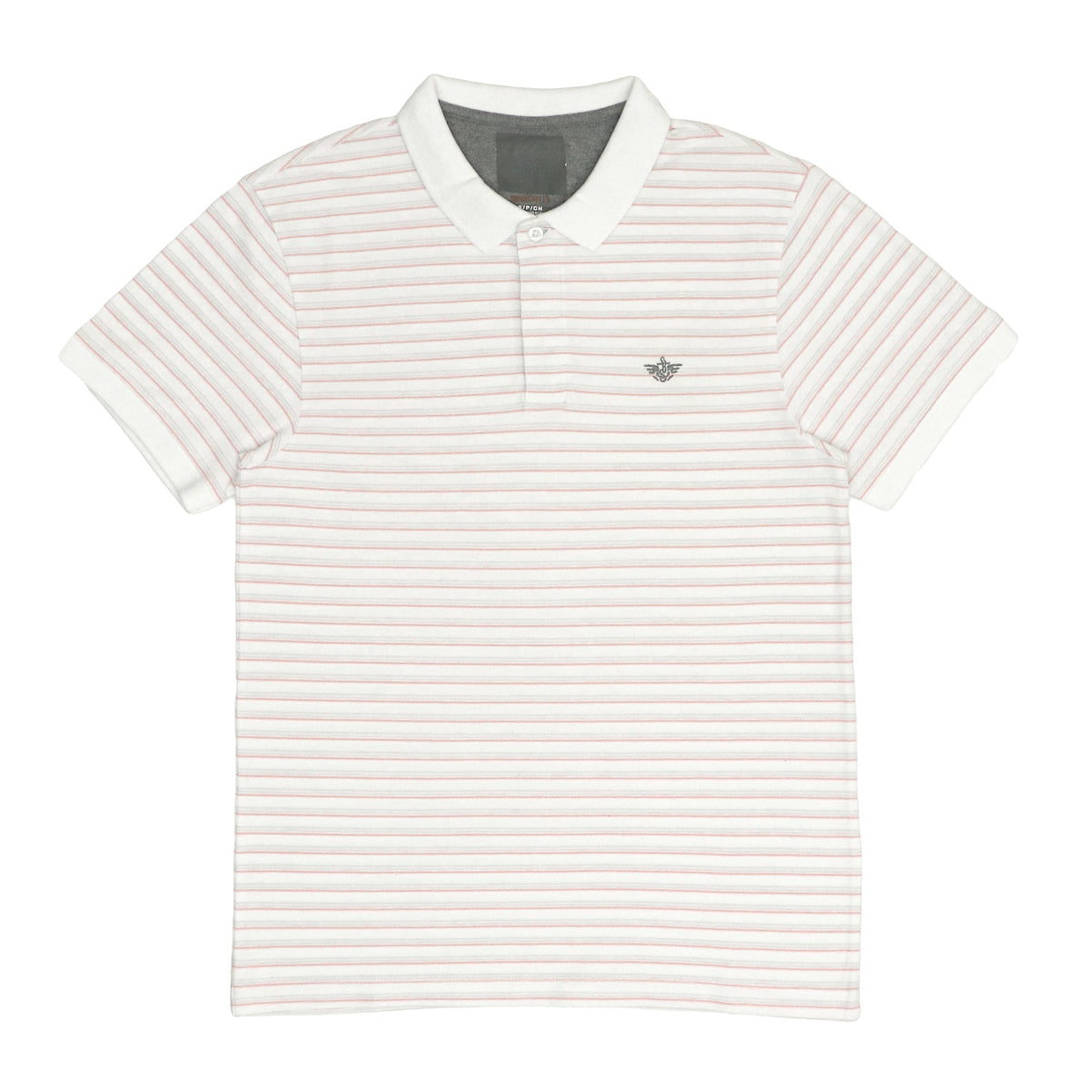 POLO (MEN) - WHITE WITH PINK & GREY LINES