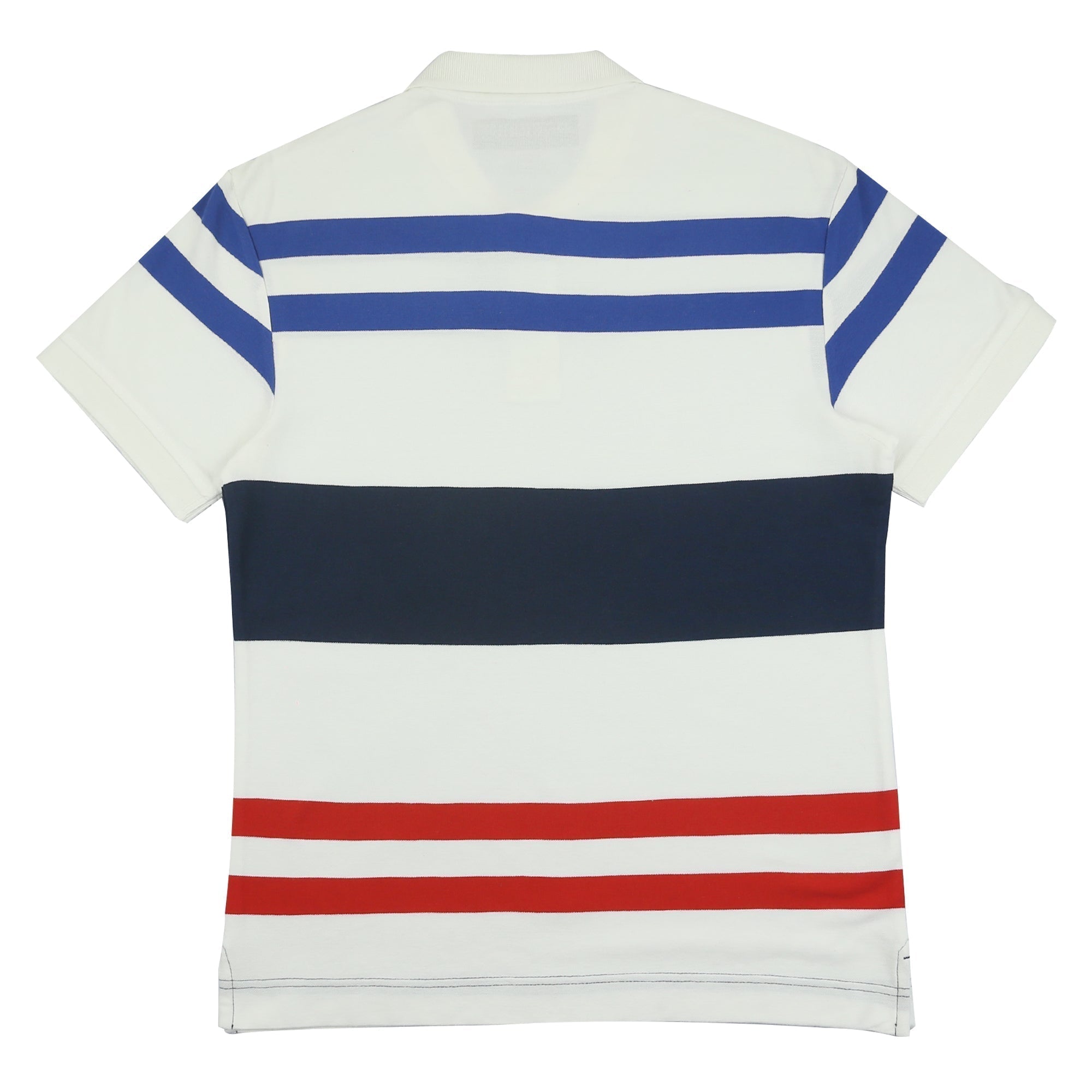 POLO (MEN) - WHITE WITH BLUE BLACK & RED STRIPES