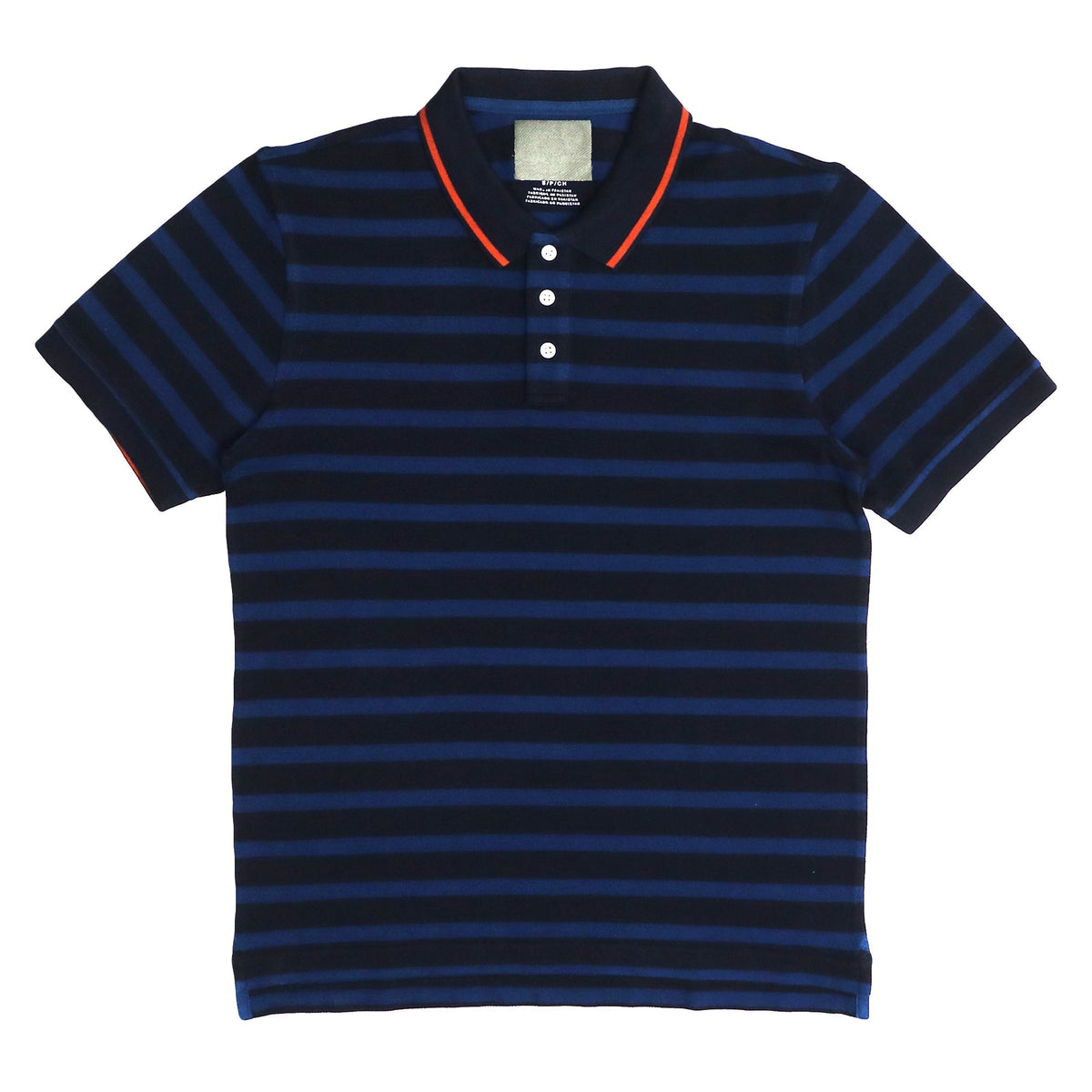 POLO (MEN) - BLUE LINES WITH ORANGE STRIPE ON COLLAR