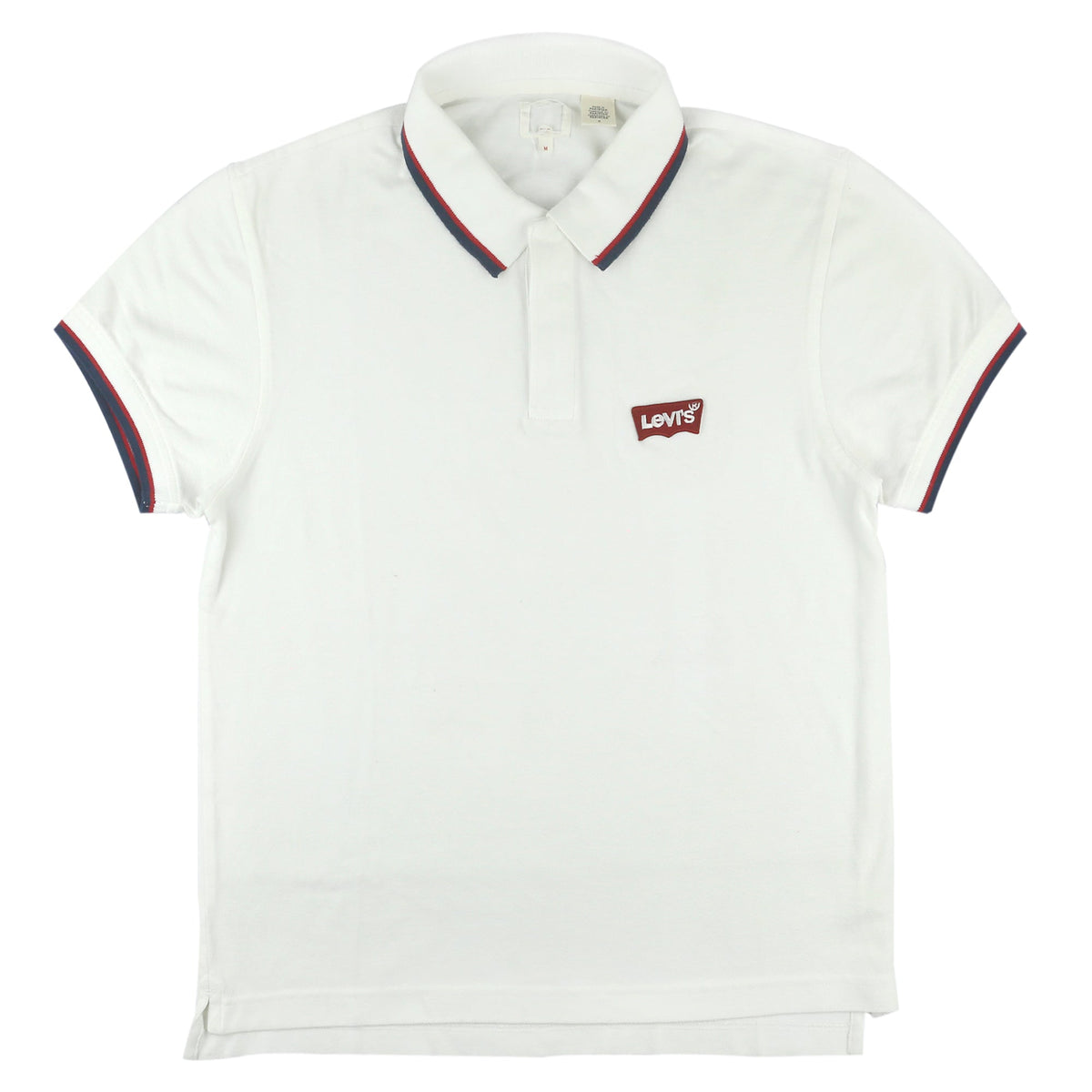 POLO (MEN)- WHITE WITH RED & BLUE STRIP ON COLLAR