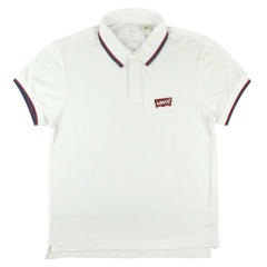 POLO (MEN)- WHITE WITH RED & BLUE STRIP ON COLLAR