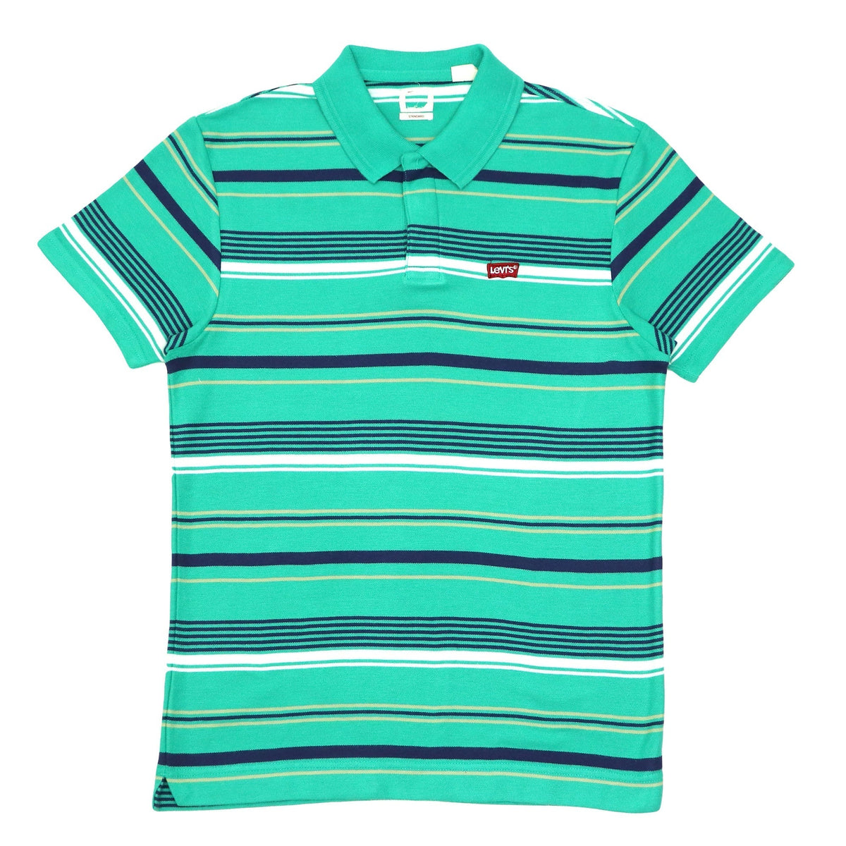 POLO (MEN) - SEA GREEN WITH BLUE YELLOW & WHITE STRIPES