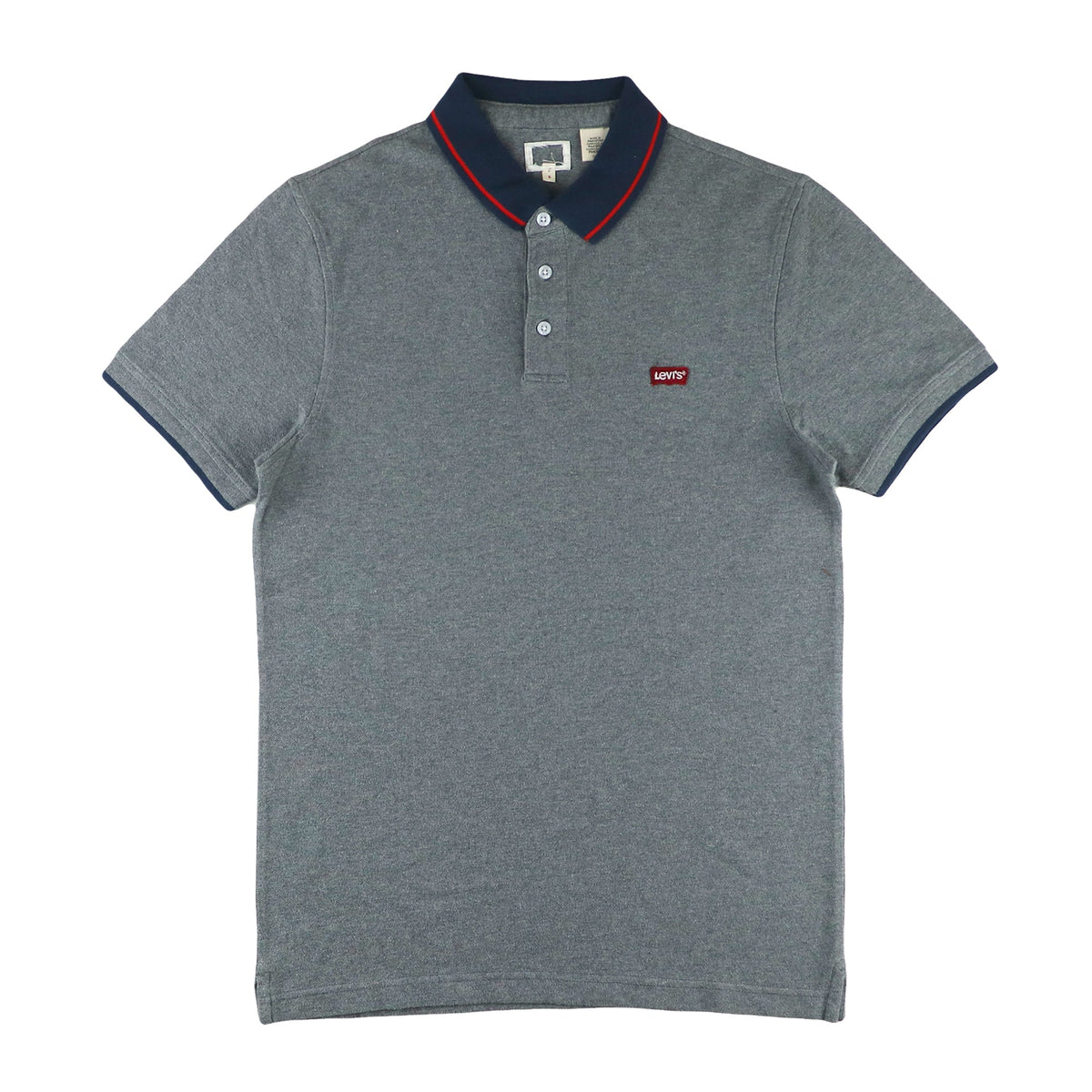 POLO (MEN) - GREY WITH RED LINE ON BLUE COLLAR