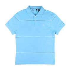 POLO (MEN) - LIGHT BLUE WITH DARK BLUE & WHITE THIN LINES