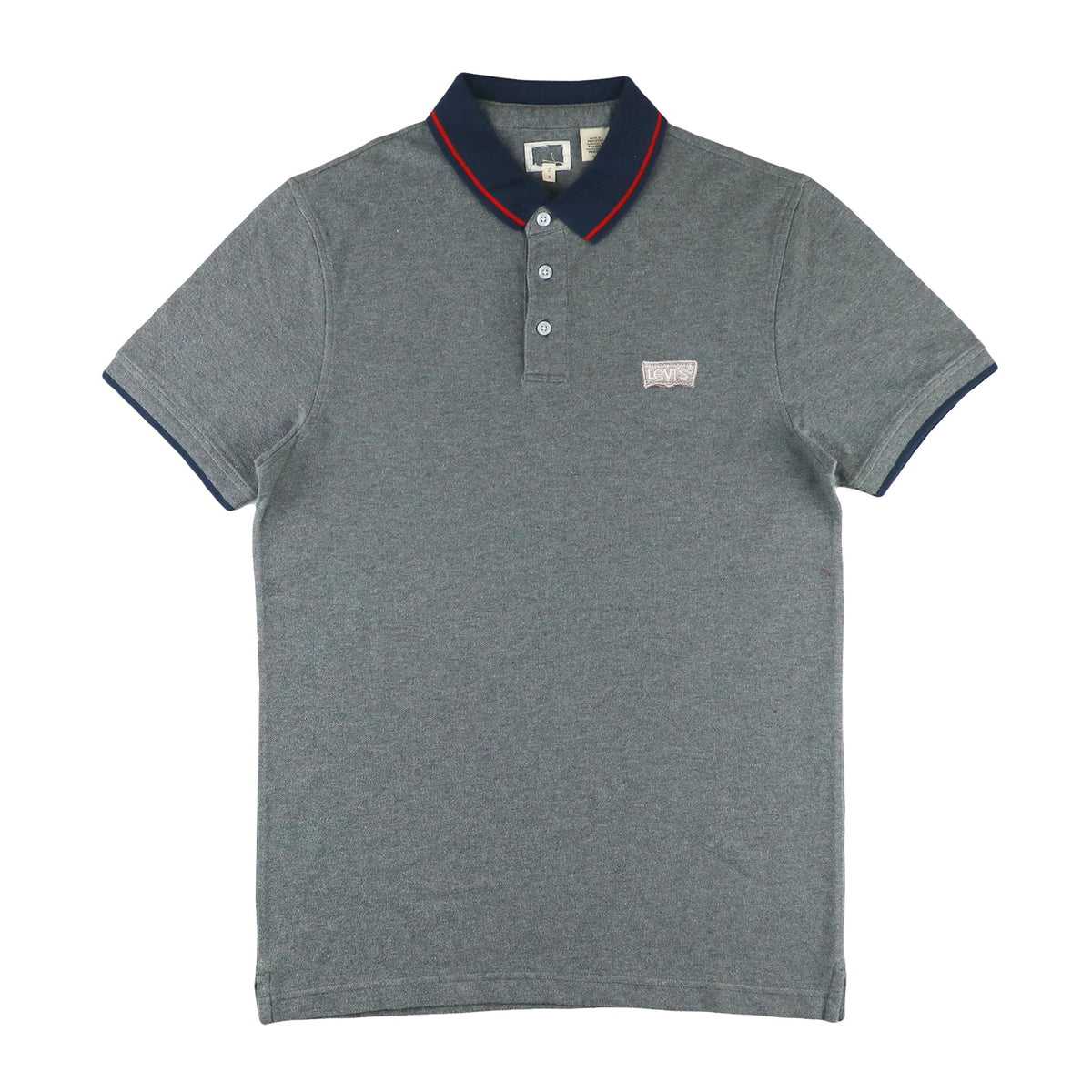 POLO (MEN) - GREY WITH RED LINE ON BLUE COLLAR