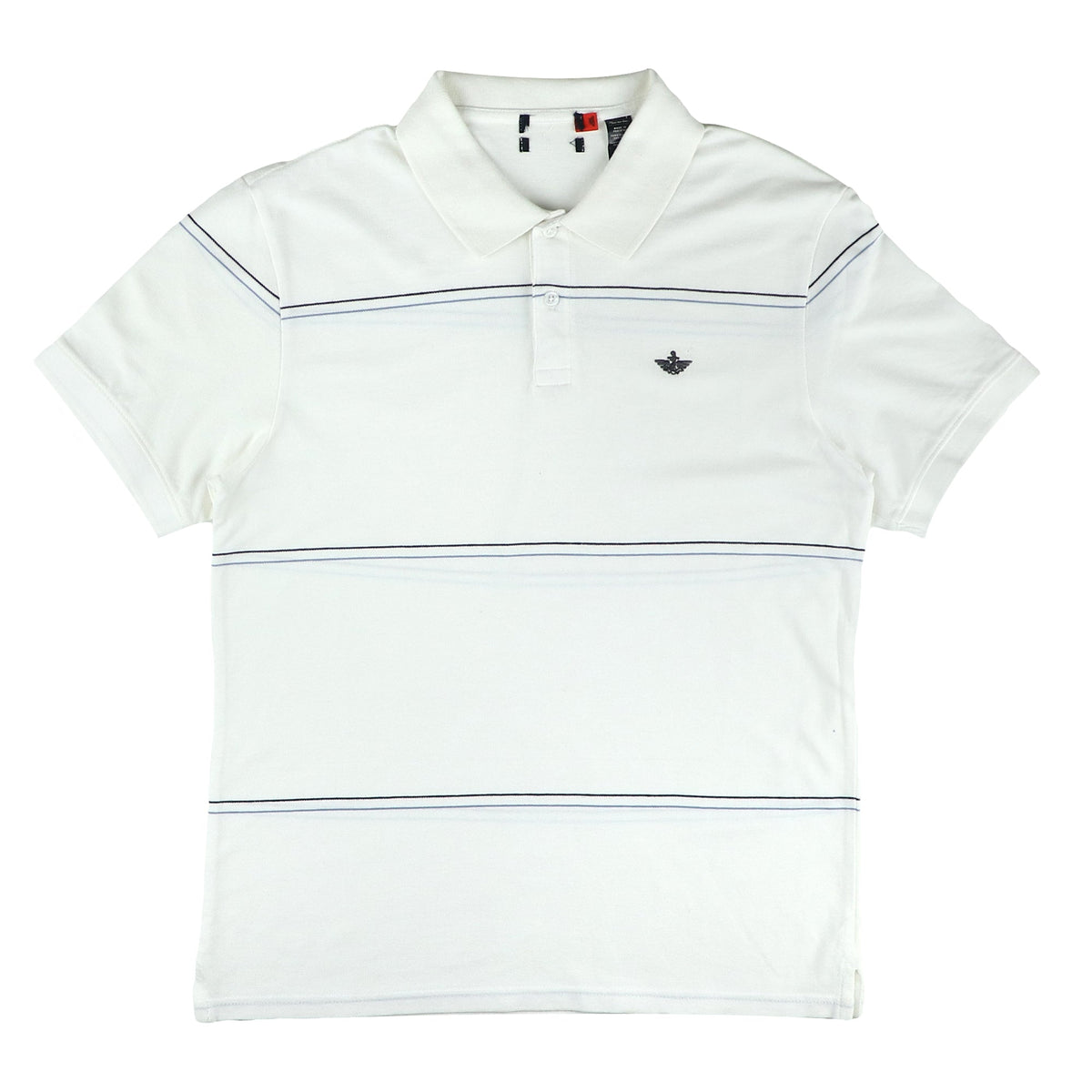 POLO (MEN) - WHITE WITH BLACK & BLUE THIN LINES