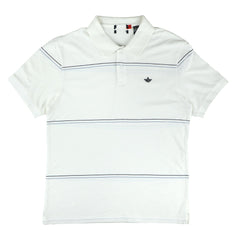 POLO (MEN) - WHITE WITH BLACK & BLUE THIN LINES