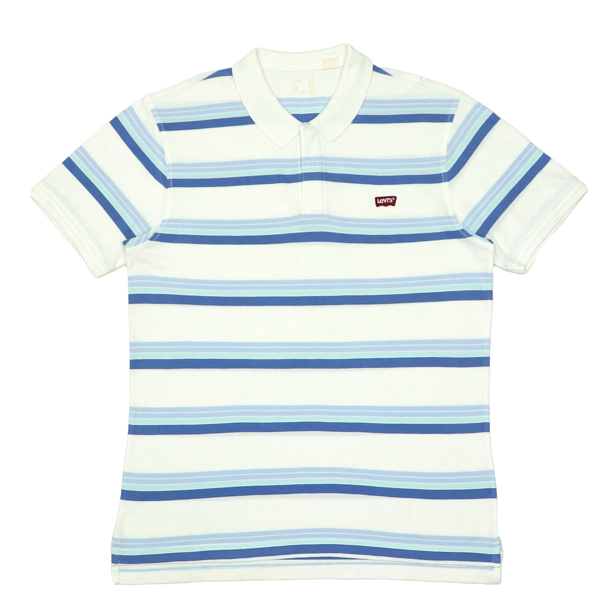 POLO (MEN) - WHITE WITH BLUE & SKY BLUE STRIPES
