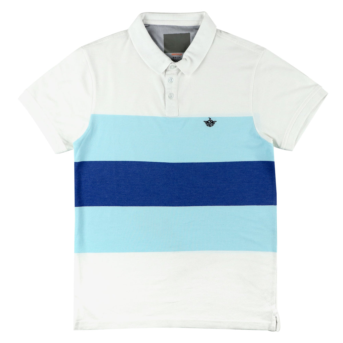 POLO (MEN) - WHITE WITH LIGHT BLUE & DARK BLUE