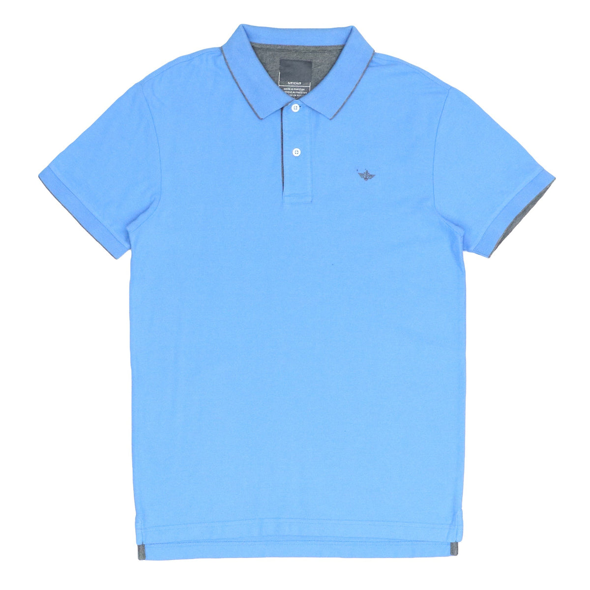 POLO MEN - BLUE WITH GREY STRIPE ON COLLAR