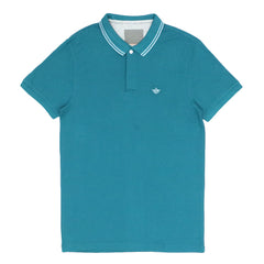 POLO (MEN) - TEAL GREEN WITH WHITE STRIPES ON COLLAR