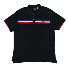 POLO (MEN) - BLACK WITH BLUE WHITE & RED STRIPES ON CHEST