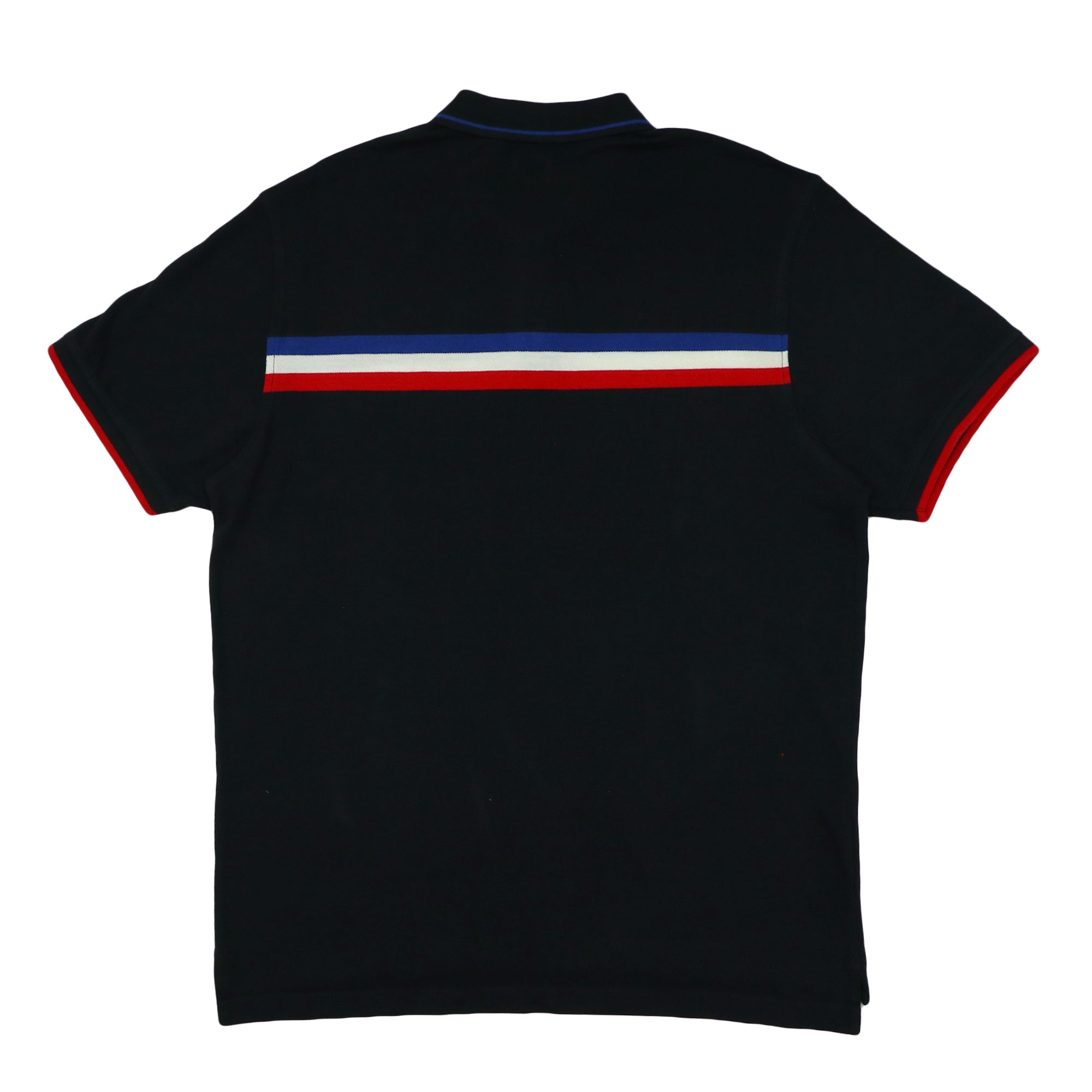 POLO (MEN) - BLACK WITH BLUE WHITE & RED STRIPES ON CHEST
