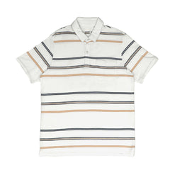 POLO (MEN) - WHITE WITH YELLOW & BLACK LINES