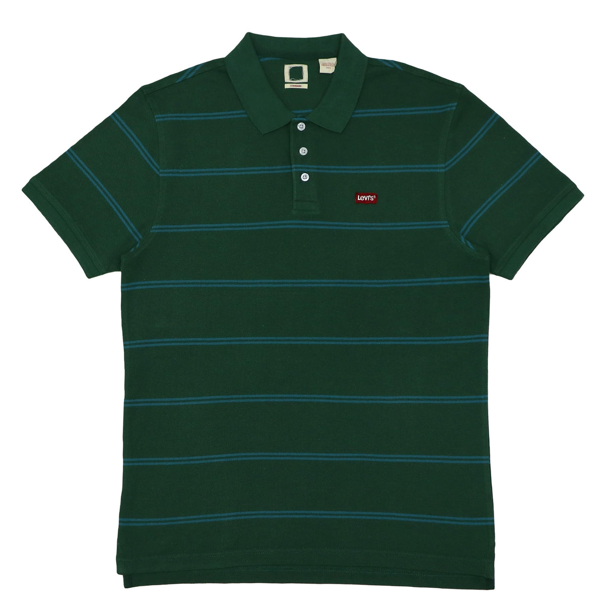 POLO (MEN) - DARK GREEN WITH BLUE STRIPES