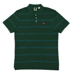 POLO (MEN) - DARK GREEN WITH BLUE STRIPES