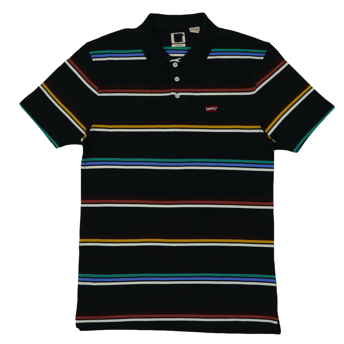 POLO (MEN) - BLACK WITH CMYW STRIPES