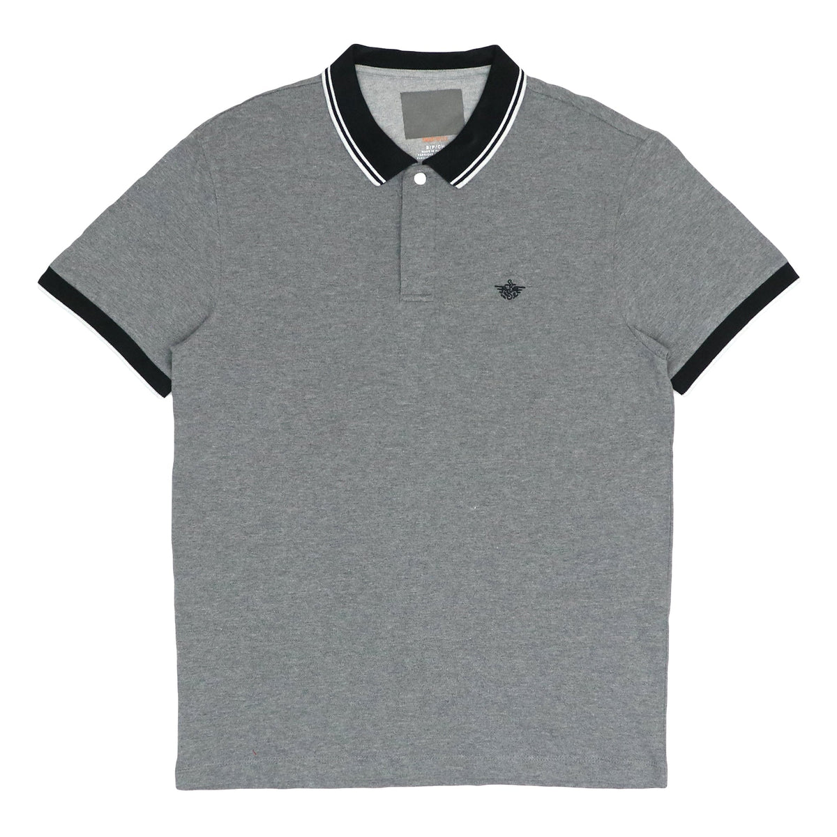 POLO MEN - GREY WITH WHITE STRIPES ON BLACK COLLAR