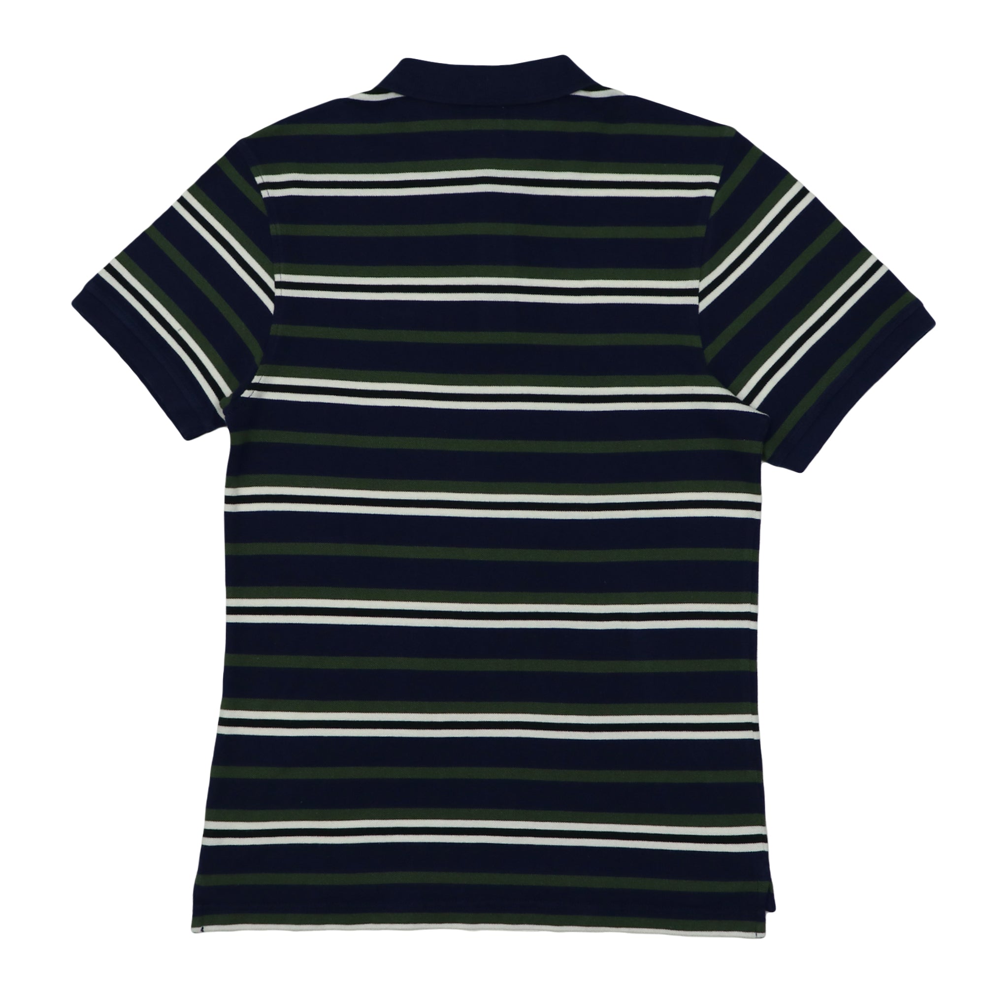 POLO (MEN) - NAVY BLUE WITH GREEN WHITE & BLACK STRIPES