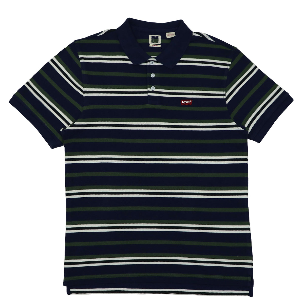 POLO (MEN) - NAVY BLUE WITH GREEN WHITE & BLACK STRIPES