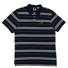 POLO (MEN) - NAVY BLUE WITH GREEN WHITE & BLACK STRIPES