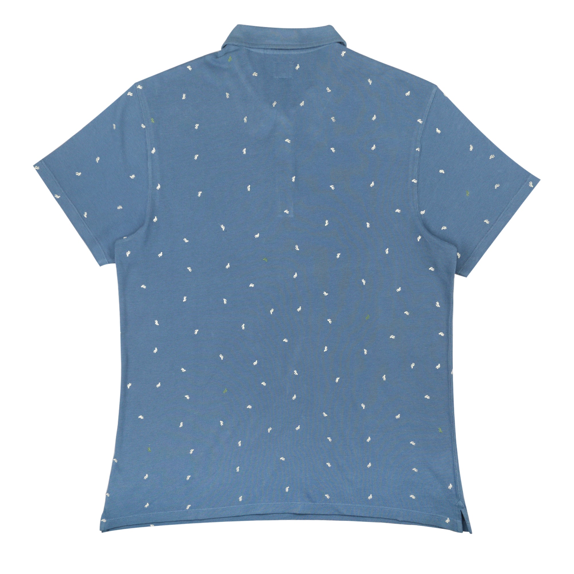 POLO (MEN) - BLUE WITH WHITE & GREEN CACTUS PRINT