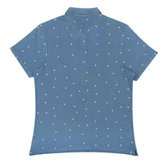 POLO (MEN) - BLUE WITH WHITE & GREEN CACTUS PRINT