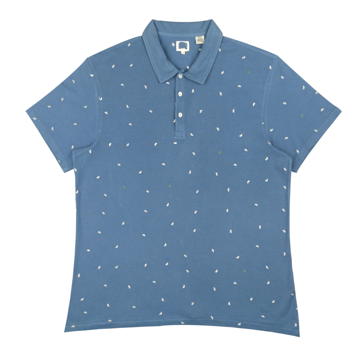 POLO (MEN) - BLUE WITH WHITE & GREEN CACTUS PRINT