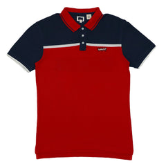 POLO (MEN) - RED & BLUE WITH WHITE STRIPE