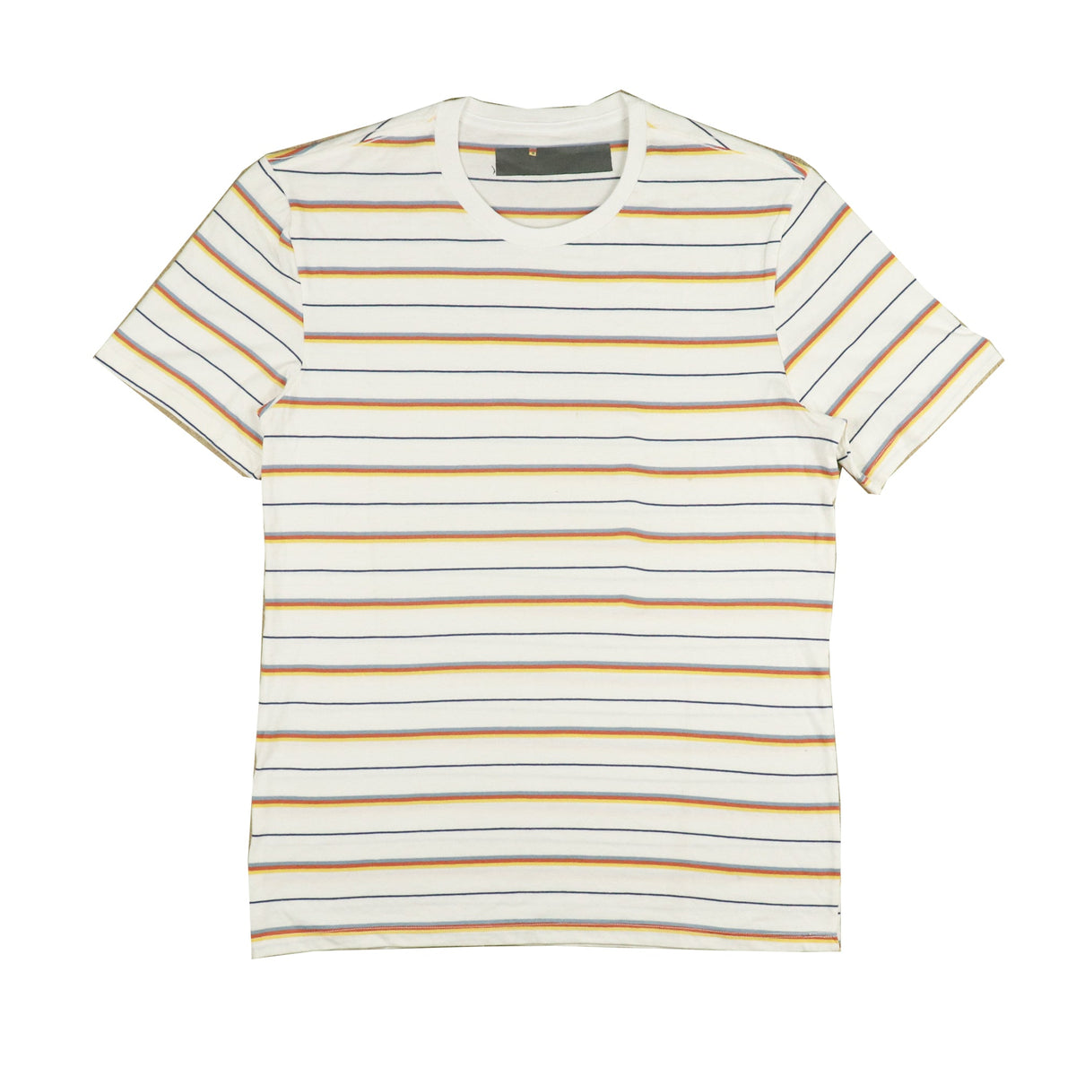 Round Neck (Men) - WHITE WITH BLUE, YELLOW & ORANGE LINES