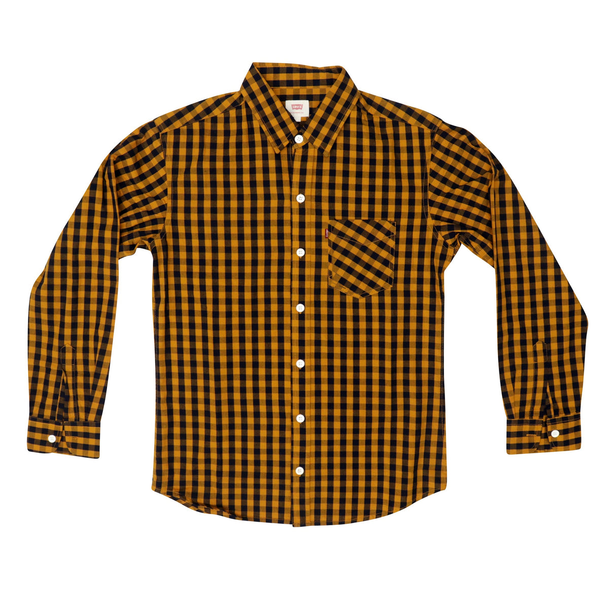 CASUAL SHIRT (MEN) - MUSTARD YELLOW & BLACK CHECKS WITH FRONT POCKET