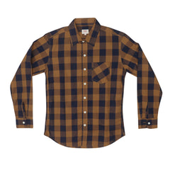 CASUAL SHIRT (MEN) - BROWN & DARK BLUE CHECKS WITH FRONT POCKET