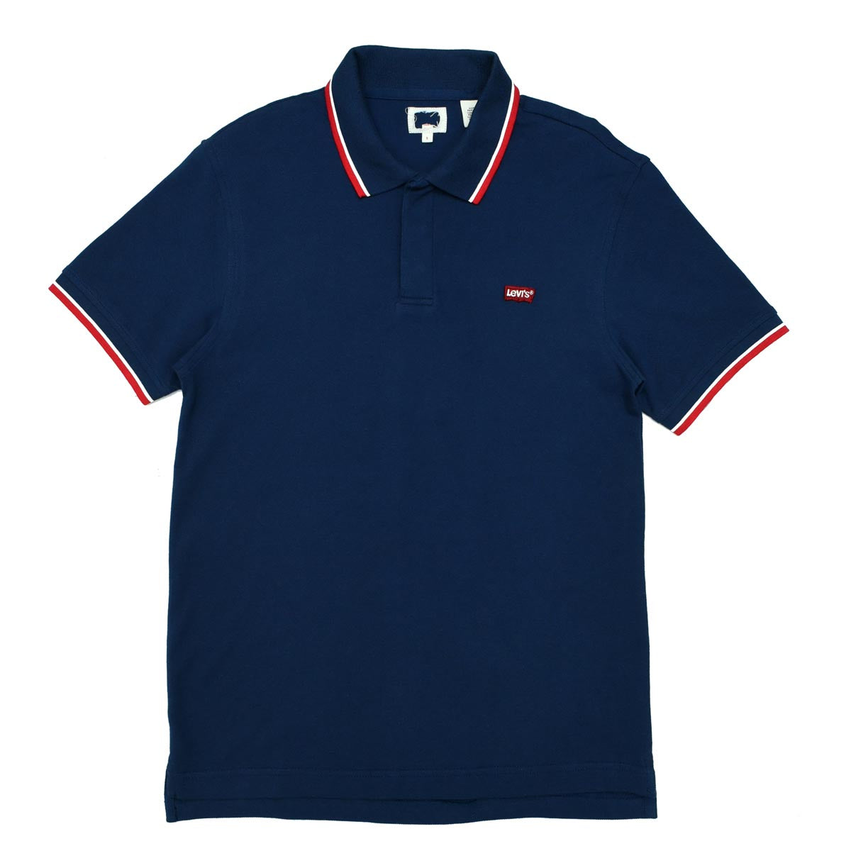 POLO MEN - BLUE WITH RED & WHITE STRIPES ON COLLAR