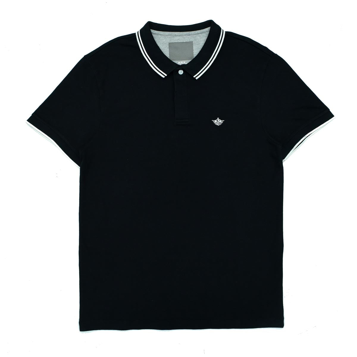 POLO MEN - BLACK WITH WHITE STRIPES ON COLLAR