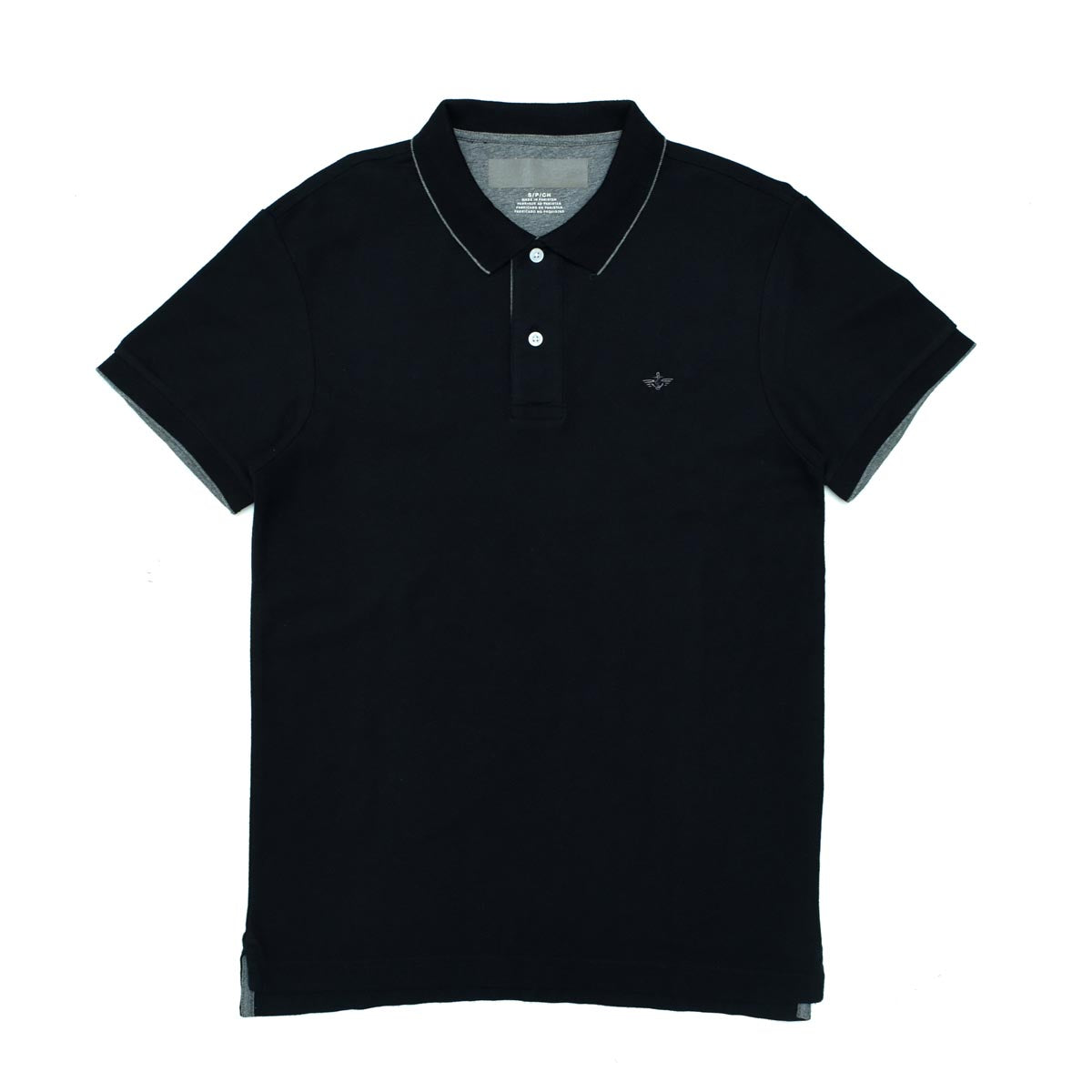 POLO MEN - BLACK WITH GREY THIN STRIPES ON COLLAR
