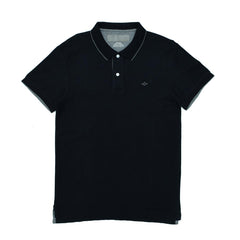 POLO MEN - BLACK WITH GREY THIN STRIPES ON COLLAR