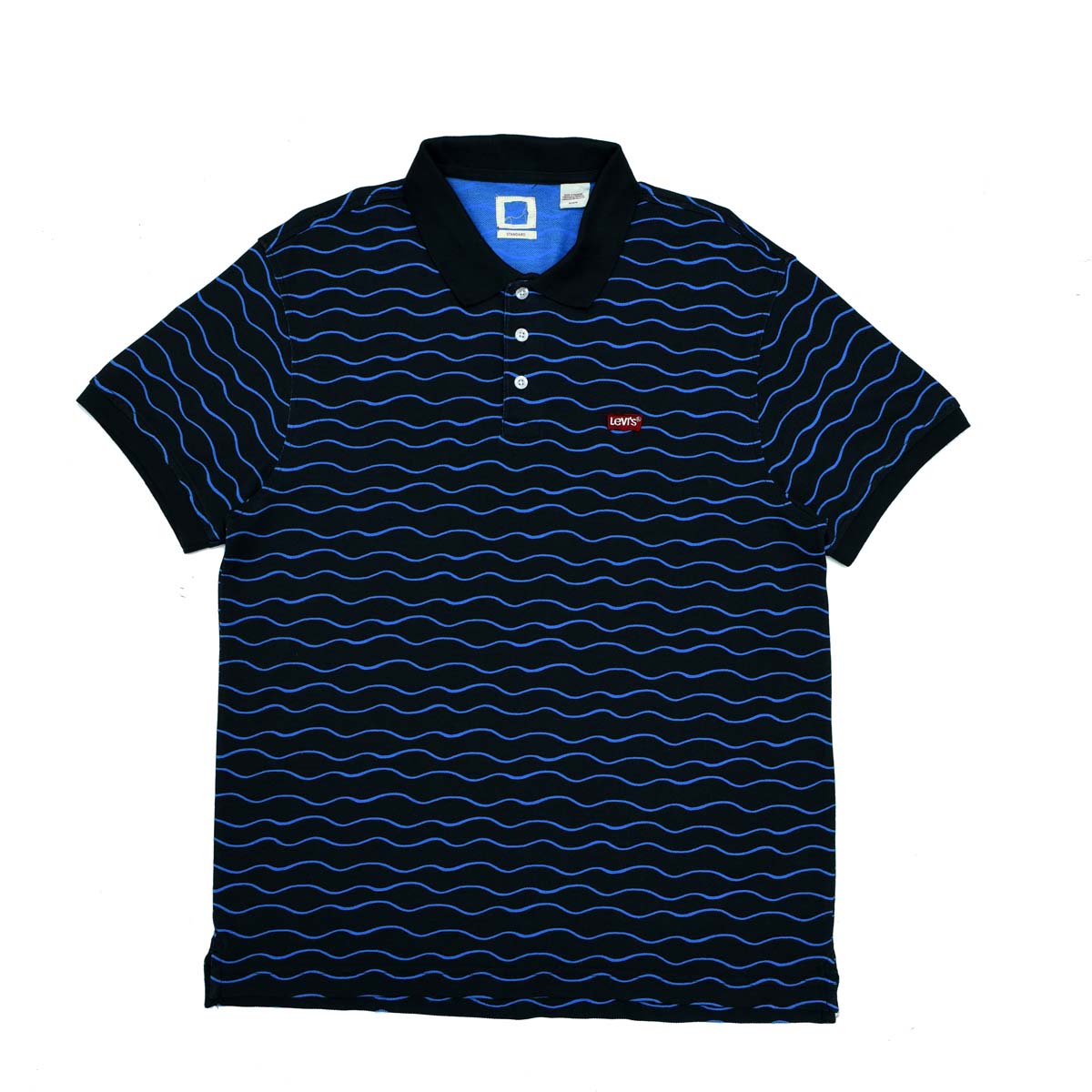 POLO MEN - BLACK WITH WAVY LIGHT BLUE LINES