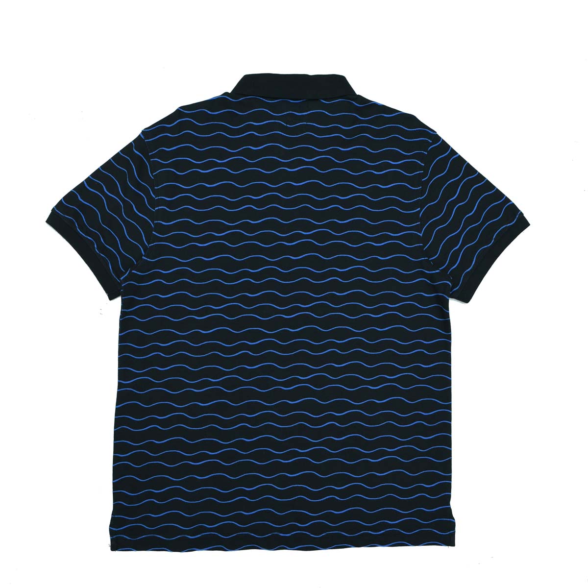POLO MEN - BLACK WITH WAVY LIGHT BLUE LINES