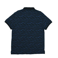 POLO MEN - BLACK WITH WAVY LIGHT BLUE LINES